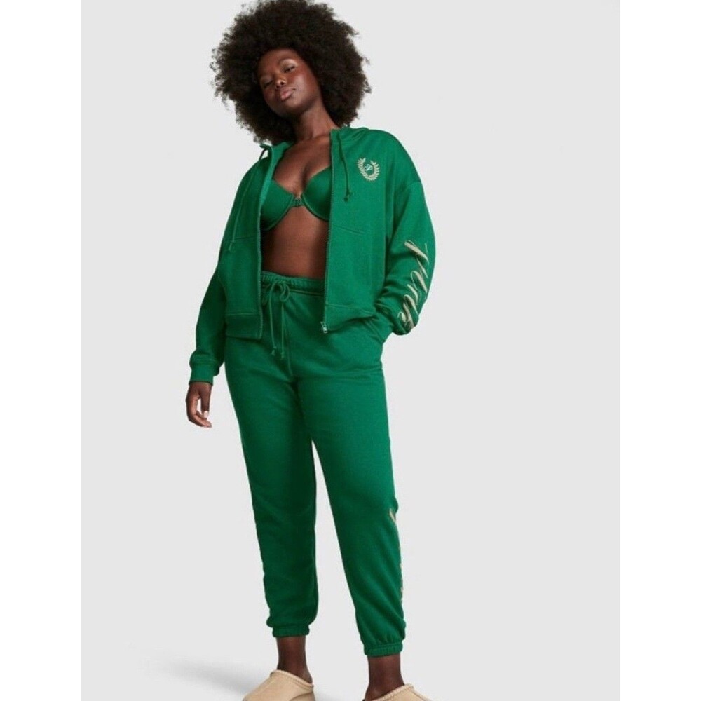 Victorias Secret VS PINK Outfit Campus Sweats Set Garnett Green L Hoodie Joggers